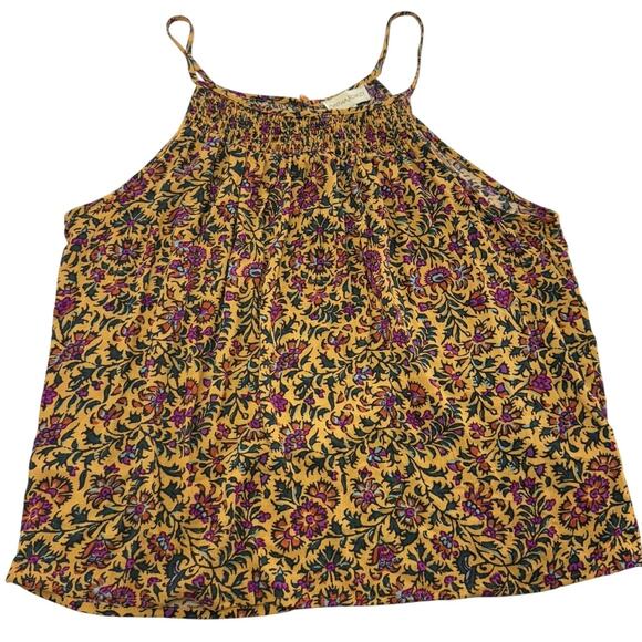 Cynthia Rowley Tank Top Womens Large Yellow Floral Boho Spaghetti Strap Cami - Picture 1 of 7